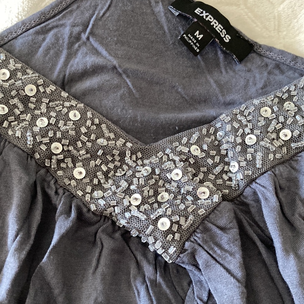 Express size medium grey adjustable strap halter “going out” top - Picture 3 of 7